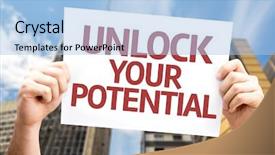  Presentation with unlock - Colorful slides enhanced with unlock your potential card backdrop and a light blue colored foreground