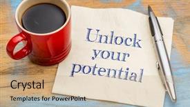  Presentation with unlock - Audience pleasing presentation theme consisting of unlock your potential reminder - handwriting backdrop and a soft green colored foreground