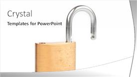  Presentation with padlock - Cool new presentation theme with unlocked padlock against white background backdrop and a white colored foreground