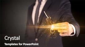  Presentation with shiny - Cool new slides with unlocking dreams - businessman hand over shiny keys backdrop and a tawny brown colored foreground