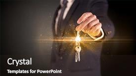  Presentation with shiny new lignite power - Cool new slide set with unlocking dreams - businessman hand over shiny keys backdrop and a tawny brown colored foreground