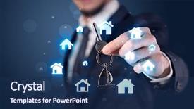  Presentation with haunted house dark horror - Slides enhanced with unlocking dreams - businessman in suit holding keys background and a navy blue colored foreground