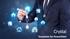  Presentation with haunted house dark horror - Amazing presentation design having unlocking dreams - businessman in suit holding keys backdrop and a ocean colored foreground