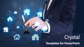  Presentation with haunted house dark horror - PPT layouts featuring unlocking dreams - businessman in suit holding keys background and a navy blue colored foreground
