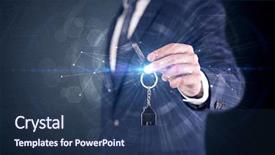  Presentation with connection - Beautiful PPT theme featuring unlocking dreams - businessman in suit holding backdrop and a ocean colored foreground