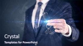  Presentation with key - Presentation featuring unlocking dreams - businessman in suit holding background and a  colored foreground