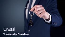  Presentation with keys - Cool new slide deck with unlocking dreams - young businessman hand over keys backdrop and a navy blue colored foreground