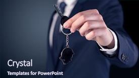  Presentation with keys - Presentation design with unlocking dreams - young businessman hand over keys background and a navy blue colored foreground
