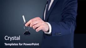  Presentation with encryption cipher keys and padlock - Cool new PPT theme with unlocking dreams - young businessman hand over keys backdrop and a  colored foreground