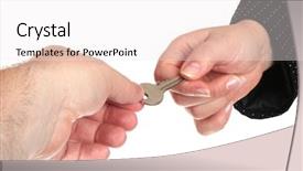  Presentation with women success - Colorful PPT layouts enhanced with unlocking potential - women handing over the key backdrop and a sky blue colored foreground