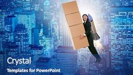  Presentation with unmanned - Slide deck having unmanned air vehicles - businessman with jetpack delivering boxes background and a ocean colored foreground