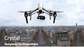  Presentation with drone - PPT layouts enhanced with unmanned air vehicles - drone flying above paris city background and a dark gray colored foreground