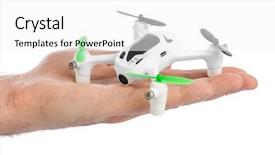  Presentation with unmanned - Slide deck featuring unmanned air vehicles - drone in hand - isolated background and a white colored foreground