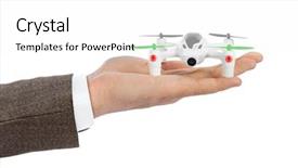  Presentation with unmanned - Presentation design consisting of unmanned air vehicles - drone in hand - isolated background and a white colored foreground