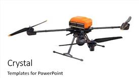  Presentation with drone - Colorful PPT theme enhanced with unmanned air vehicles - pilotless copter drone isolated backdrop and a  colored foreground