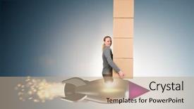  Presentation with drone technology delivery flying - PPT layouts consisting of unmanned air vehicles - woman flying rocket and delivering background and a  colored foreground