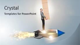  Presentation with drone technology delivery flying - Beautiful slides featuring unmanned air vehicles - woman flying rocket and delivering backdrop and a light gray colored foreground