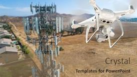  Presentation with cell tower - Presentation design featuring unmanned-aircraft-drone-flying-near background and a coral colored foreground