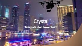  Presentation with surveillance - Cool new slide deck with aerial surveillance - drone silhouette flying above dubaicity backdrop and a violet colored foreground