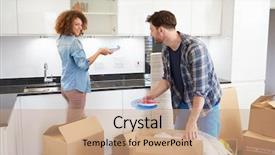  Presentation with new home sales - Beautiful presentation theme featuring helix spheres on a abstract backdrop and a tawny brown colored foreground.