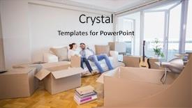  Presentation with new home - Presentation theme having unpack - cute couple taking a break background and a light gray colored foreground