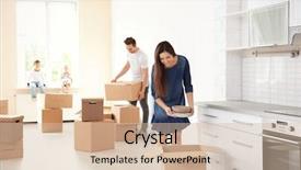  Presentation with doctor a new born and family - Slides consisting of unpack - family unpacking boxes in their background and a soft green colored foreground