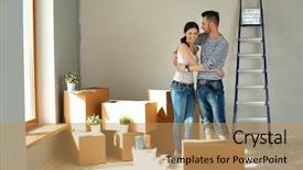  Presentation with new home sales - Audience pleasing theme consisting of unpack - happy young couple unpacking backdrop and a coral colored foreground