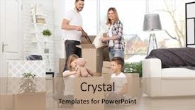  Presentation with new home - Amazing slide set having unpack - house move concept family unpacking backdrop and a  colored foreground