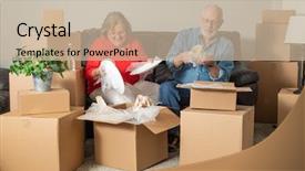  Presentation with senior couple - Colorful presentation enhanced with unpack - senior adult couple packing backdrop and a mint green colored foreground