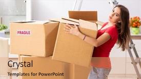  Presentation with moving on - Slide set consisting of unpack - young beautiful woman moving background and a  colored foreground