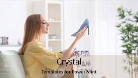  Presentation with mobil home park - Beautiful presentation theme featuring unpack - young woman unpacking parcel backdrop and a coral colored foreground