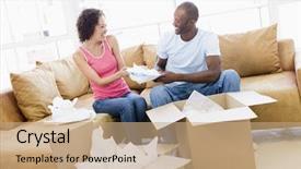  Presentation with new home - Cool new presentation theme with unpacking boxes in new home backdrop and a  colored foreground