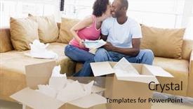  Presentation with new home - Amazing presentation theme having unpacking boxes in new home backdrop and a  colored foreground
