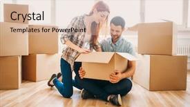  Presentation with property taxes - Cool new slide deck with unpacking boxes with property housewarming backdrop and a coral colored foreground