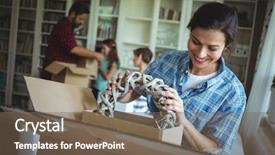  Presentation with house - PPT theme having unpacking cartons in the new background and a  colored foreground