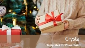  Presentation with gift - Presentation theme with unpacking gift background and a coral colored foreground