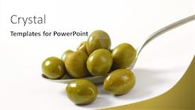  Presentation with shades of olive green - Beautiful PPT layouts featuring unpitted-brine-cured-green-olives backdrop and a white colored foreground