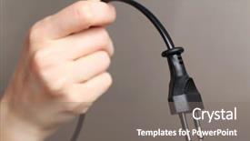  Presentation with trophy award hand holding - Cool new slide deck with unplugged - hand holding electric plug backdrop and a  colored foreground