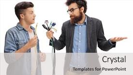  Presentation with electronic - Theme featuring unplugged - son helping his confused father background and a light gray colored foreground