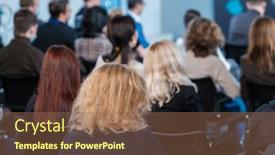  Presentation with business casual - Presentation design featuring unrecognizable-blond-female-in-casual background and a  colored foreground