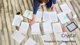  Presentation with japanese new year above view - Colorful PPT theme enhanced with unrecognizable businessman laying out document backdrop and a  colored foreground