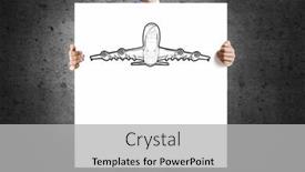  Presentation with airplane - Slide set enhanced with unrecognizable businessman showing banner with airplane design background and a light gray colored foreground