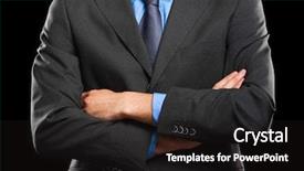  Presentation with nuclear arms - Theme featuring unrecognizable businessman with folded arms background and a dark gray colored foreground