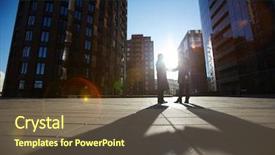  Presentation with low angle view of volleyball - Cool new PPT layouts with unrecognizable businessmen shaking hands firm backdrop and a violet colored foreground