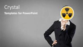  Presentation with radioactivity - Slides having unrecognizable-businesswoman-hiding-her-face background and a gray colored foreground