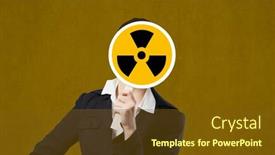  Presentation with radioactivity - Presentation theme with unrecognizable-businesswoman-hiding-her-face background and a tawny brown colored foreground