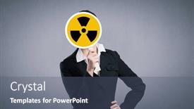  Presentation with radioactivity - PPT theme with unrecognizable-businesswoman-hiding-her-face background and a ocean colored foreground
