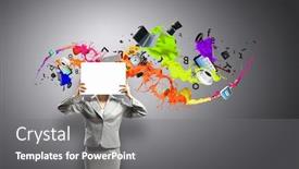  Presentation with white sheet - Amazing theme having unrecognizable-businesswoman-holding-white-blank backdrop and a gray colored foreground