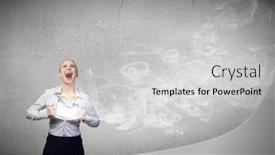  Presentation with superhero businesswoman - Presentation theme featuring unrecognizable businesswoman opening her shirt like superhero background and a light gray colored foreground