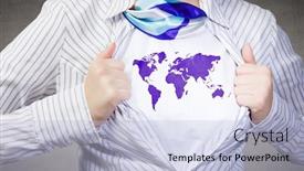  Presentation with superhero businesswoman - Colorful PPT theme enhanced with unrecognizable businesswoman opening her shirt like superhero backdrop and a light blue colored foreground